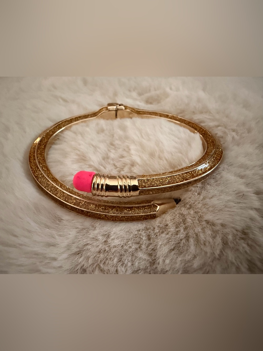 Betsy Johnson Gold Pencil-Detail Bangle Bracelet with Pink Tip